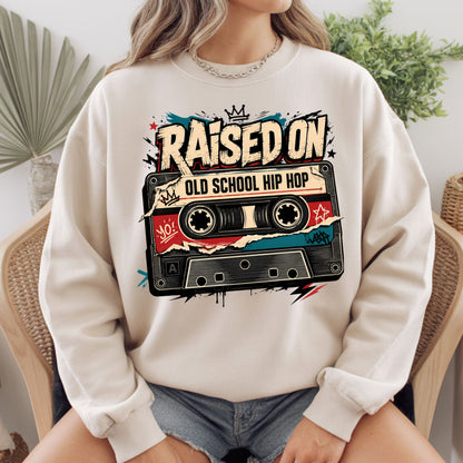 Vintage Cassette Tape Raised on Old School T-Shirt, Hip Hop Retro Music Graffiti Crown Tee