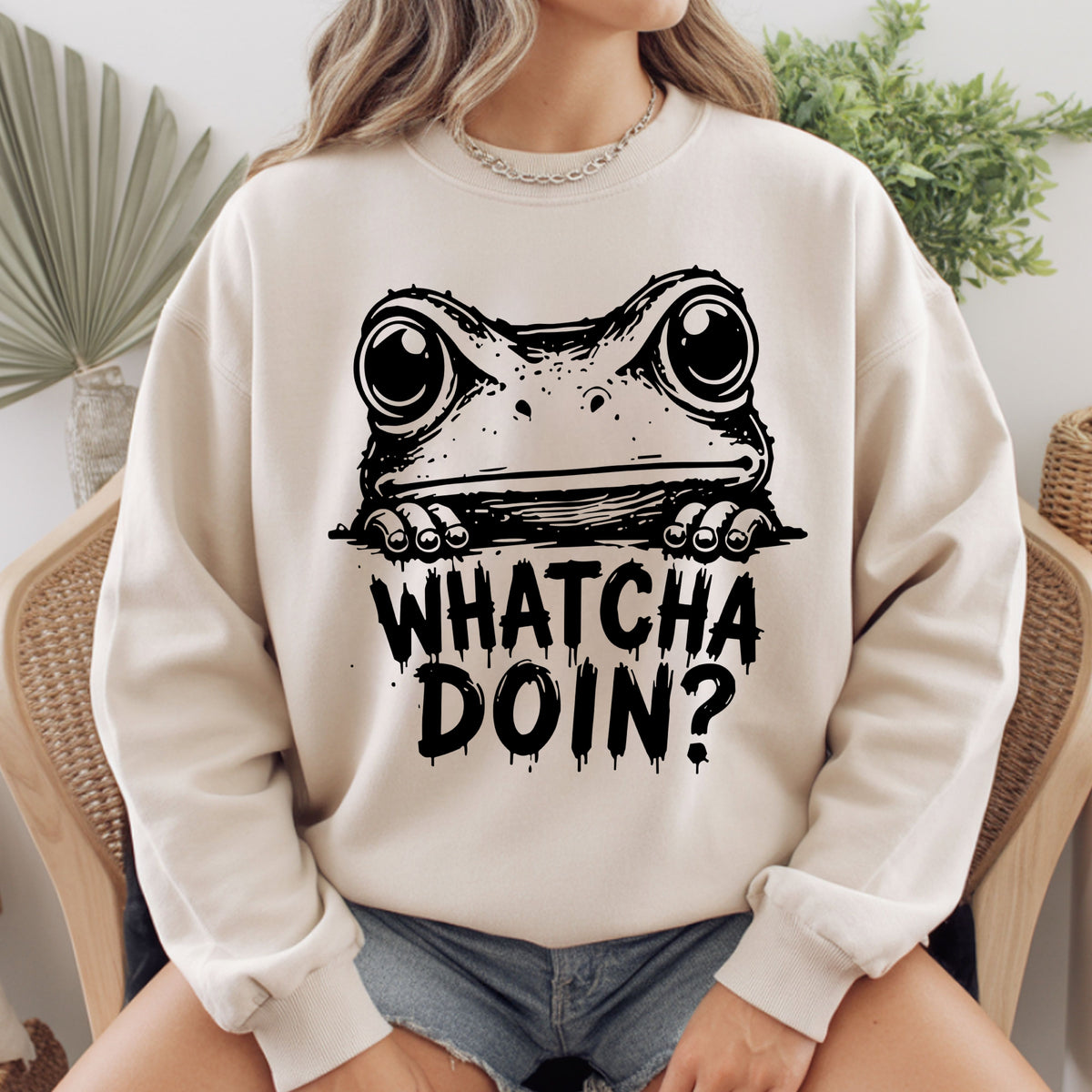 Whatcha Doin Frog Funny Peeking T-Shirt, Black White Cute Frog Tee