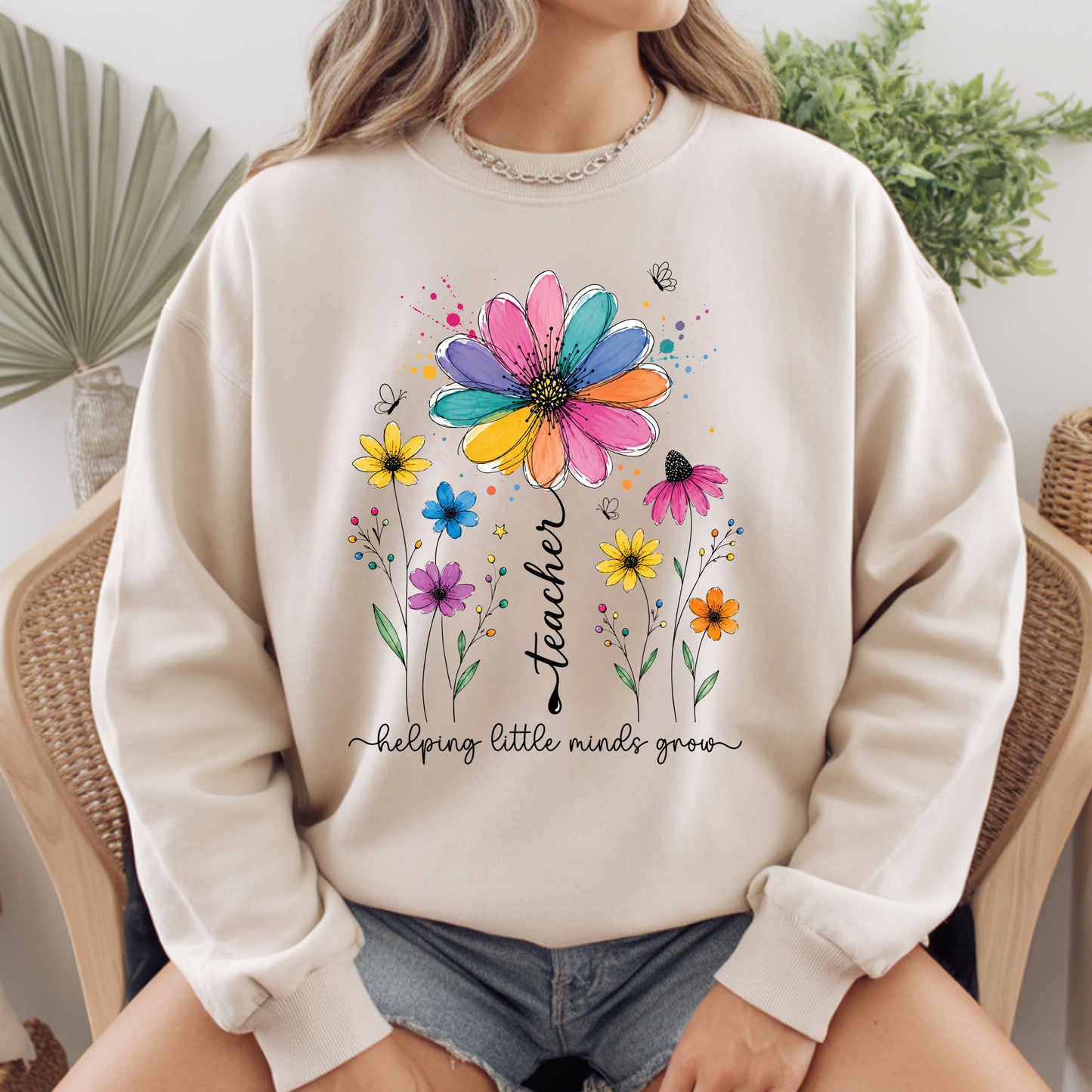 Teacher Helping Little Minds Grow Wildflower T-Shirt, Floral Teacher Quote Tee