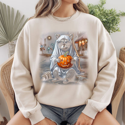 Halloween Ghost Raccoon T-Shirt, Pumpkin Trash Panda Spooky Vintage Tee