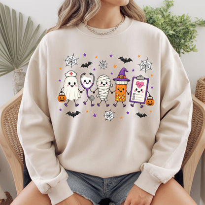 Spooky Nurse Squad Halloween Medical T-Shirt, Ghost Stethoscope Pill Bottle Tee