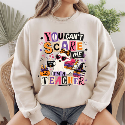 You Can't Scare Me Teacher Halloween T-Shirt, Ghost Books Coffee Comfort Color Tee
