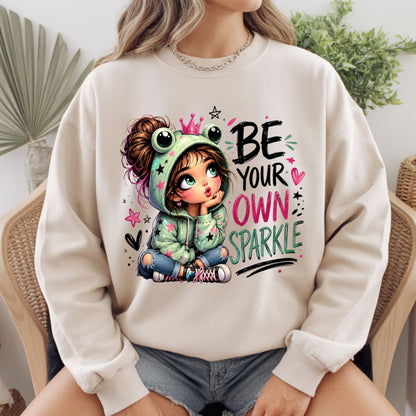 Be Your Own Sparkle Frog Girl T-Shirt, Cute Crown Stars Kids Tee Sweatshirt