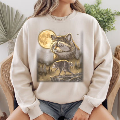 Vintage Raccoon Full Moon T-Shirt, Forest Wildlife Trash Panda Outdoor Comfort Color Tee