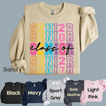 Senior Class of 2027 Colorful Retro T-Shirt, Stacked Varsity Letters Pastel Graduation Tee