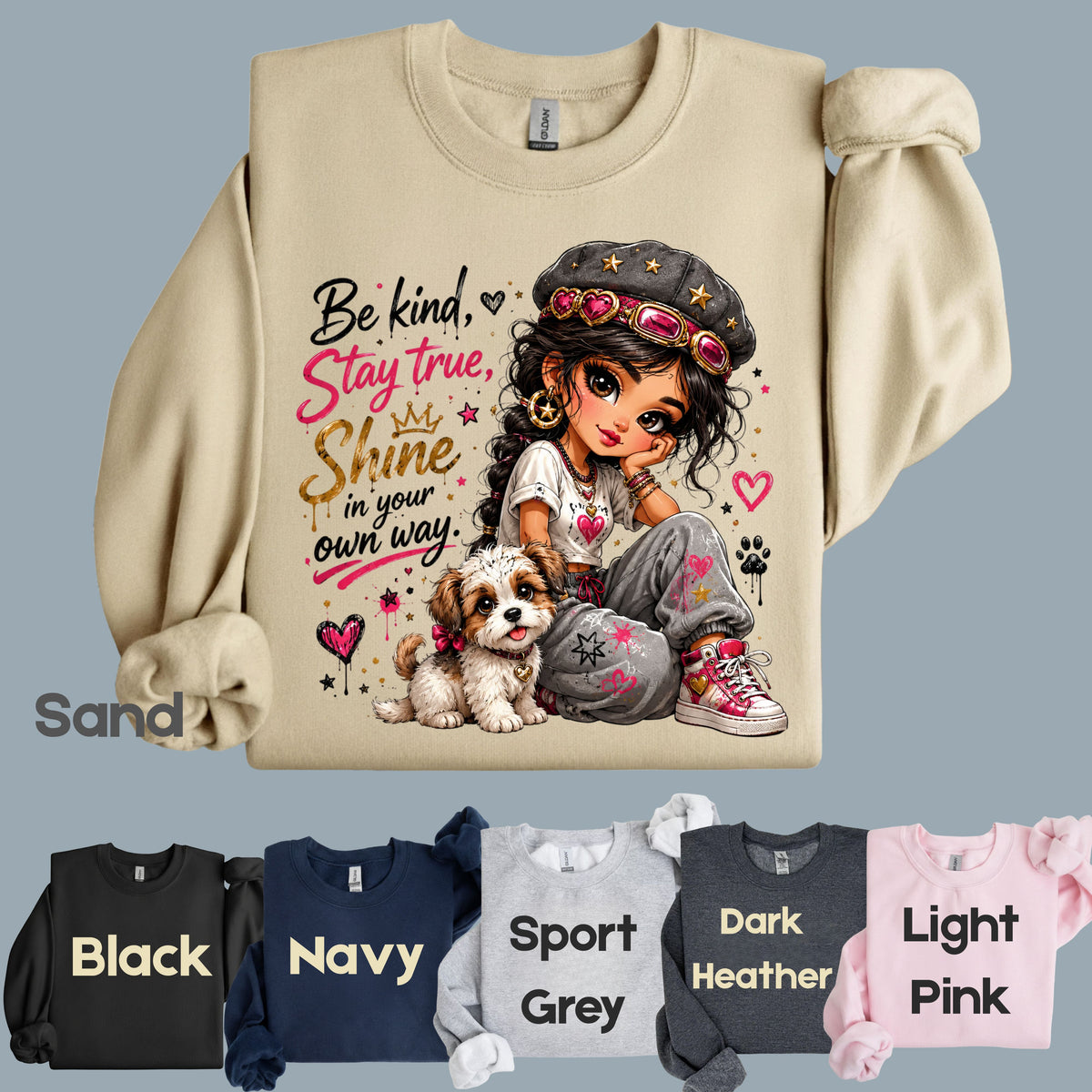Inspirational Be Kind Stay True Puppy T-Shirt, Cute Crown Heart Girl Women Kids Tee