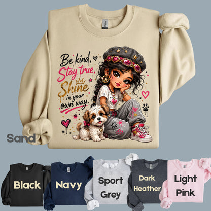 Inspirational Be Kind Stay True Puppy T-Shirt, Cute Crown Heart Girl Women Kids Tee