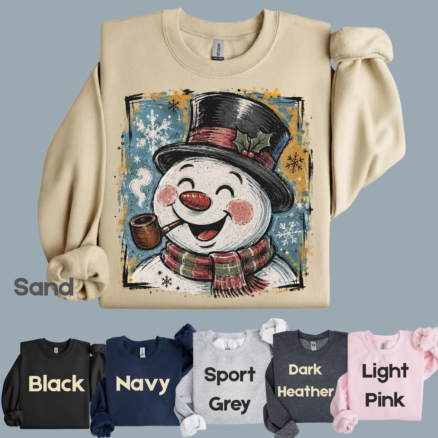 Vintage Snowman Christmas T-Shirt, Top Hat Pipe Snowflakes Scarf Comfort Color Tee