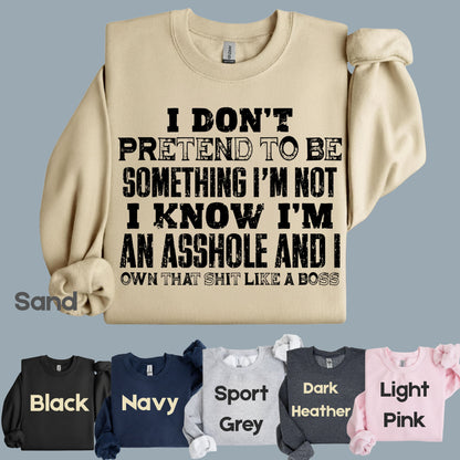 Sarcastic Quote I Don't Pretend to Be Something I'm Not T-Shirt, Own That Shit Like a Boss Tee