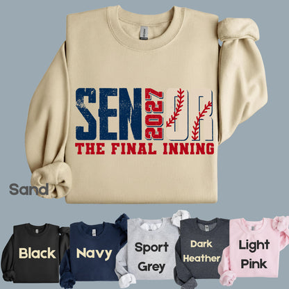 Senior Baseball 2027 The Final Inning T-Shirt, Class of 2027 Distressed Stitches Graduation Tee