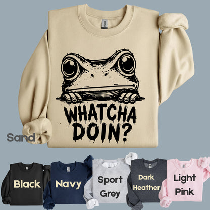 Whatcha Doin Frog Funny Peeking T-Shirt, Black White Cute Frog Tee