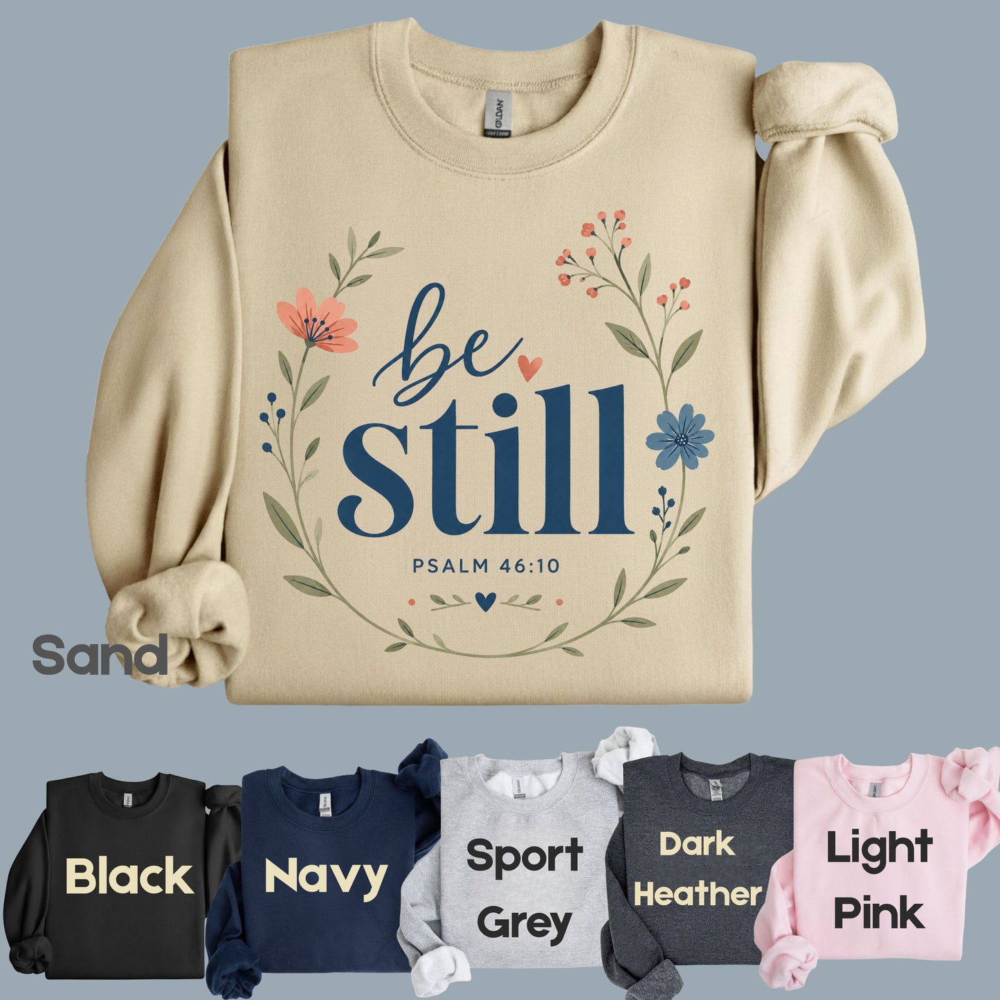 Be Still Psalm 46:10 Christian T-Shirt, Floral Wreath Bible Verse Faith Inspirational Tee
