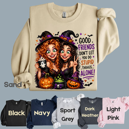 Halloween Witches Best Friends T-Shirt, Funny Spooky Besties Good Friends Tee