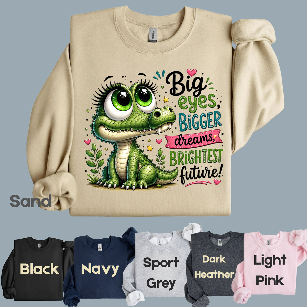 Big Eyes Bigger Dreams Alligator Baby T-Shirt, Cute Motivational Kids Tee