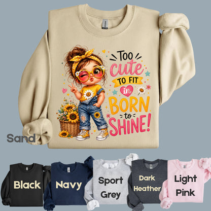 Too Cute to Fit In Born to Shine Little Girl T-Shirt, Sunflower Headband Tee