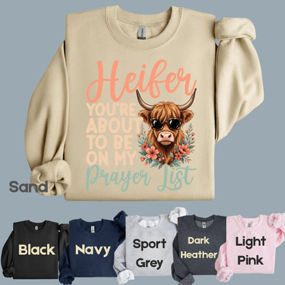 Sassy Highland Cow Prayer List T-Shirt, Sunglasses Floral Country Western Tee