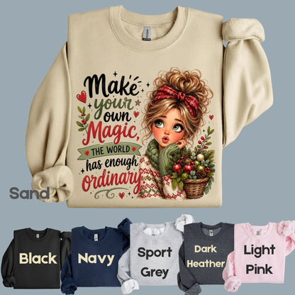Make Your Own Magic Christmas Messy Bun Girl T-Shirt, Festive Holiday Quote Comfort Color Tee