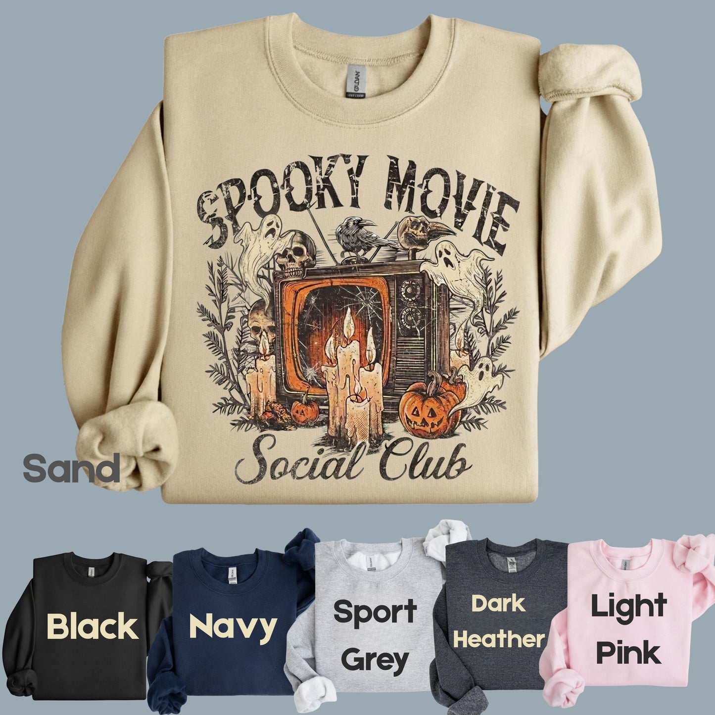 Spooky Movie Social Club Vintage Horror T-Shirt, Ghosts Pumpkin Candles Halloween Tee