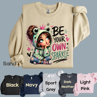 Be Your Own Sparkle Frog Girl T-Shirt, Cute Crown Stars Kids Tee Sweatshirt