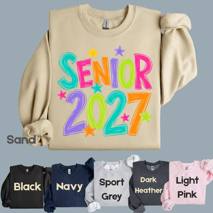 Senior 2027 Colorful Stars T-Shirt, High School Class of 2027 Graduation Tee