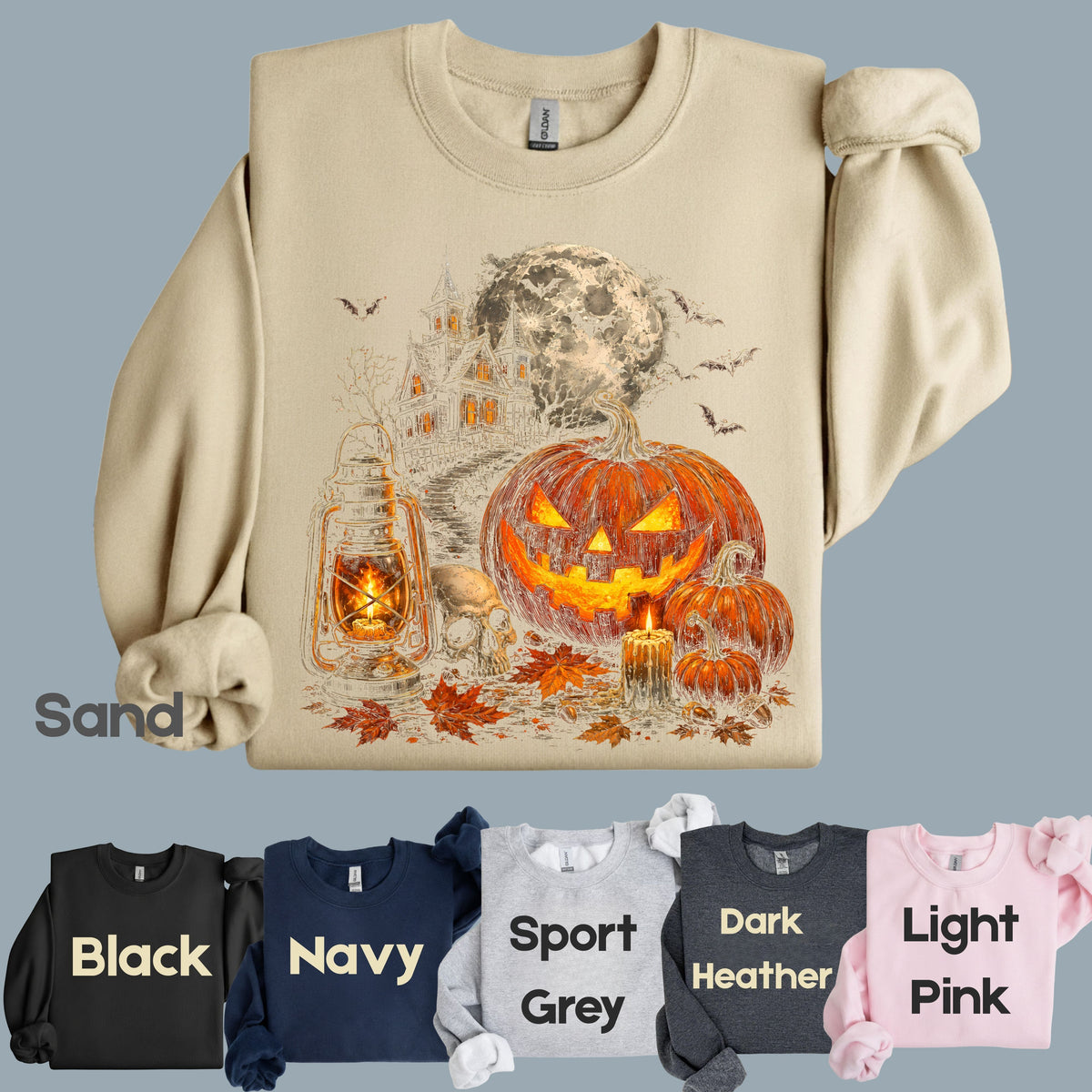 Vintage Haunted House Halloween T-Shirt, Pumpkin Lantern Jack O Lantern Spooky Autumn Tee