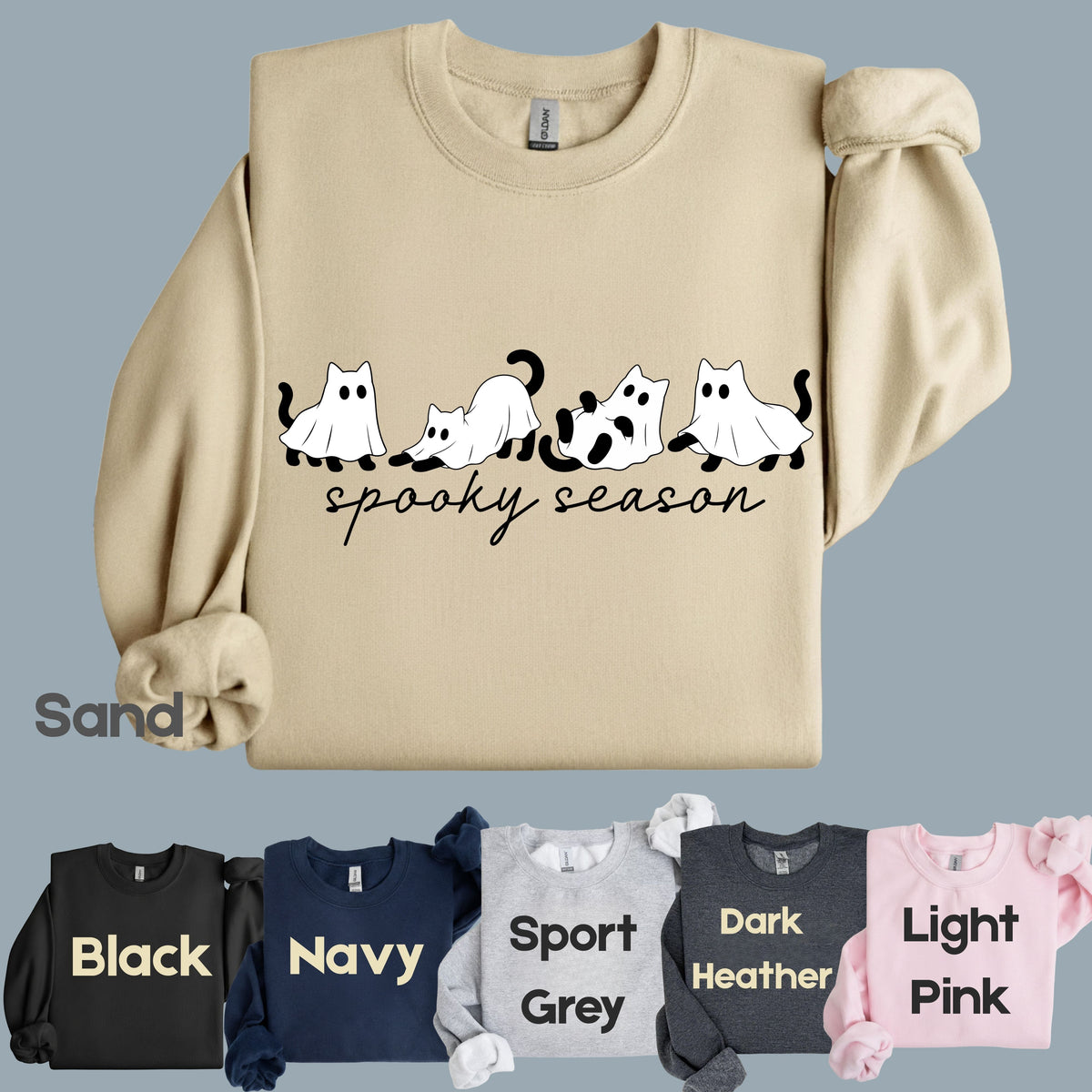 Spooky Season Ghost Cats Halloween T-Shirt, Black Cats Ghost Line Art Minimalist Tee