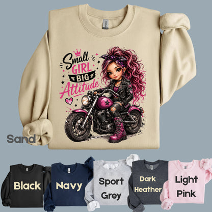 Small Girl Big Attitude Biker Girl T-Shirt, Pink Motorcycle Cute Rocker Tee
