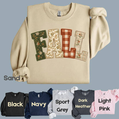 Fall Patchwork Chenille Letters T-Shirt, Quilted Plaid Autumn Thanksgiving Comfort Color Tee