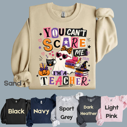 You Can't Scare Me Teacher Halloween T-Shirt, Ghost Books Coffee Comfort Color Tee