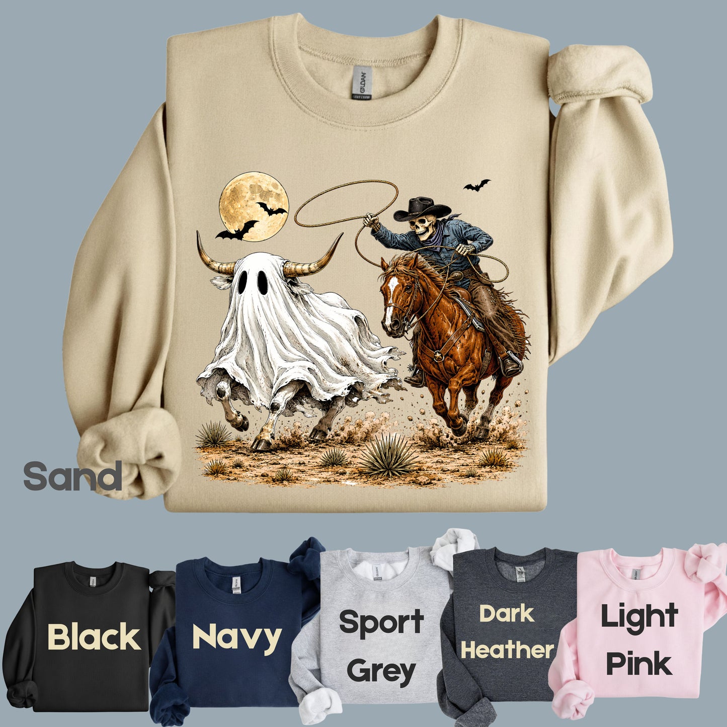 Halloween Skeleton Cowboy Ghost T-Shirt, Western Rodeo Bull Lasso Spooky Tee