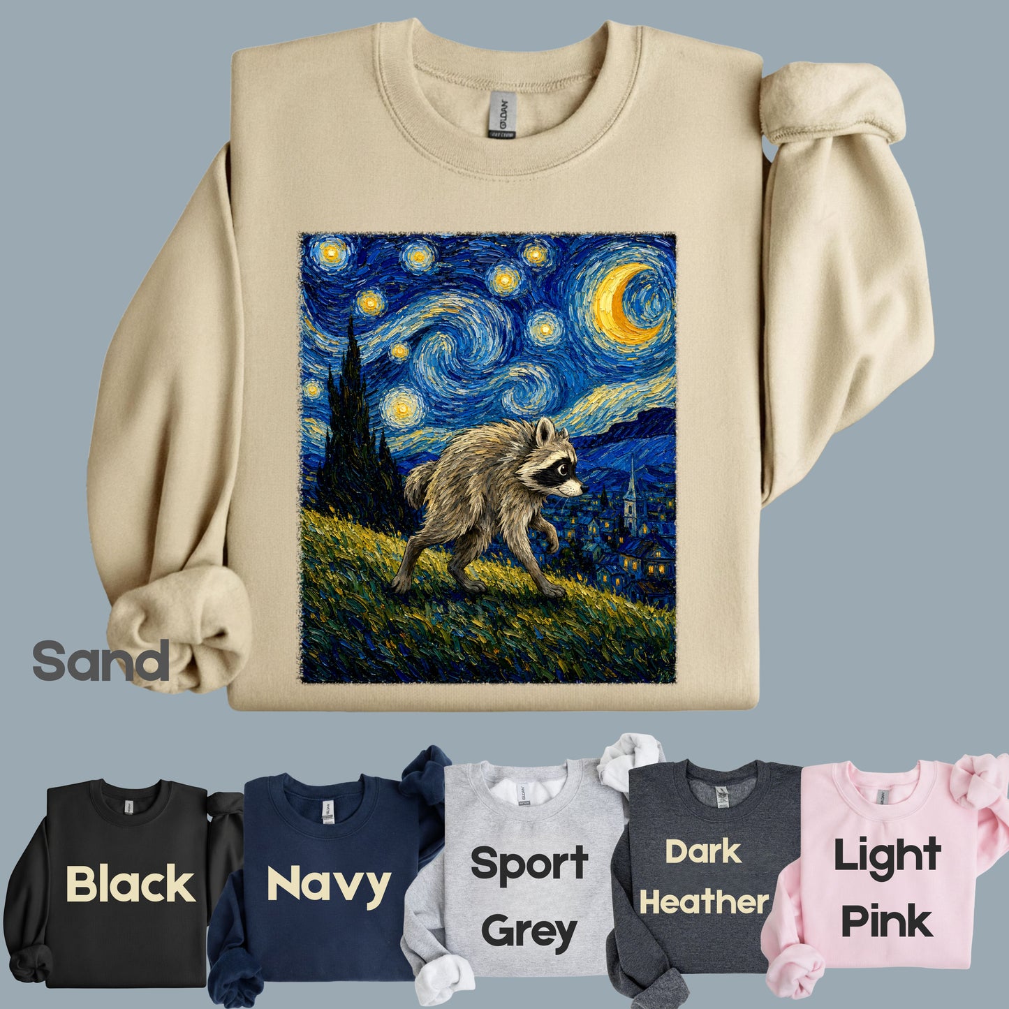 Starry Night Raccoon T-Shirt, Van Gogh Style Oil Painting Funny Wildlife Art Tee