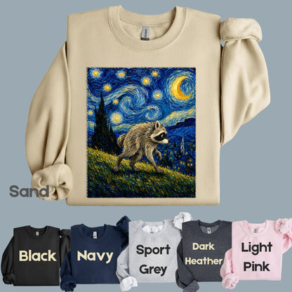 Starry Night Raccoon T-Shirt, Van Gogh Style Oil Painting Funny Wildlife Art Tee
