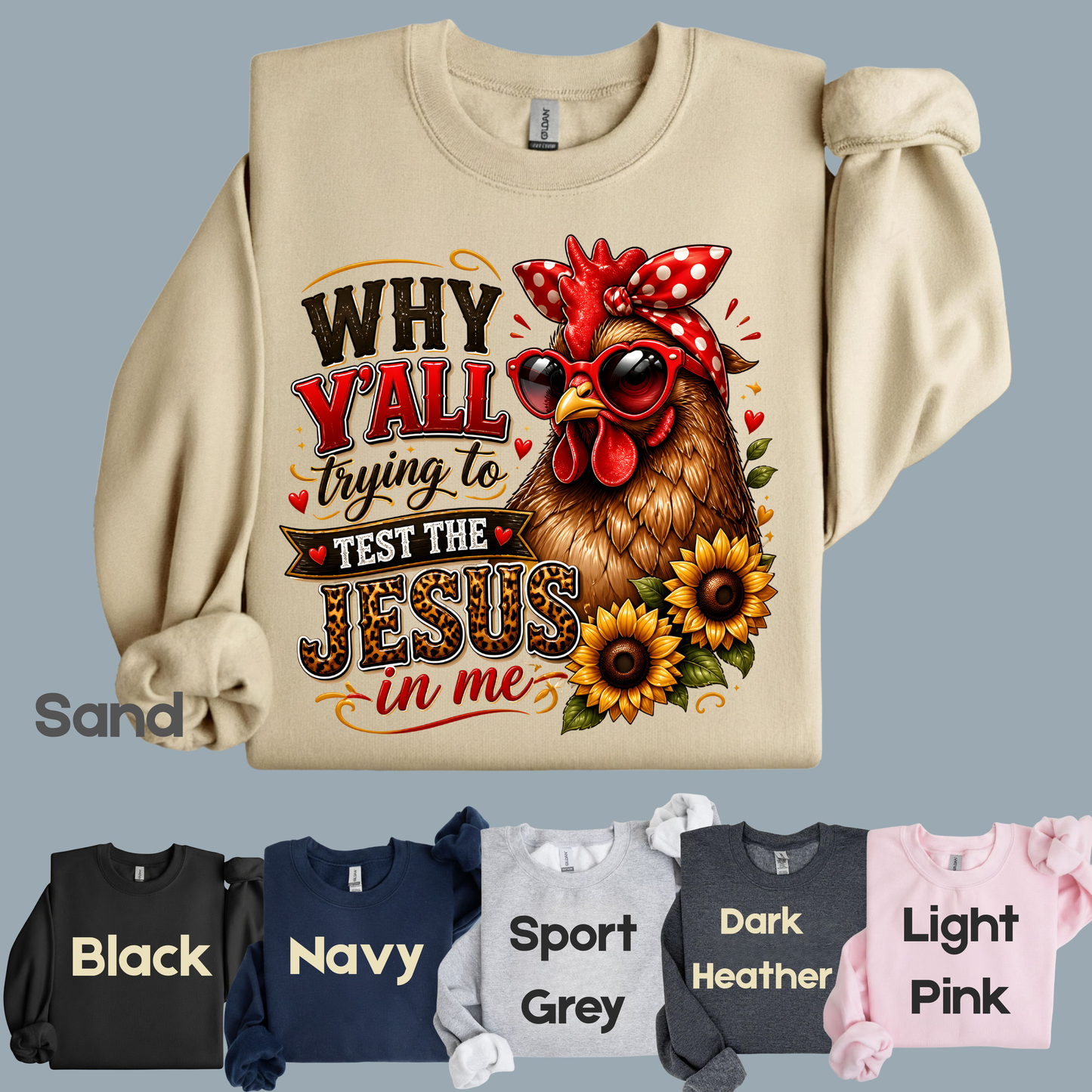Test the Jesus in Me Funny Chicken T-Shirt, Bandana Country Christian Quote Tee