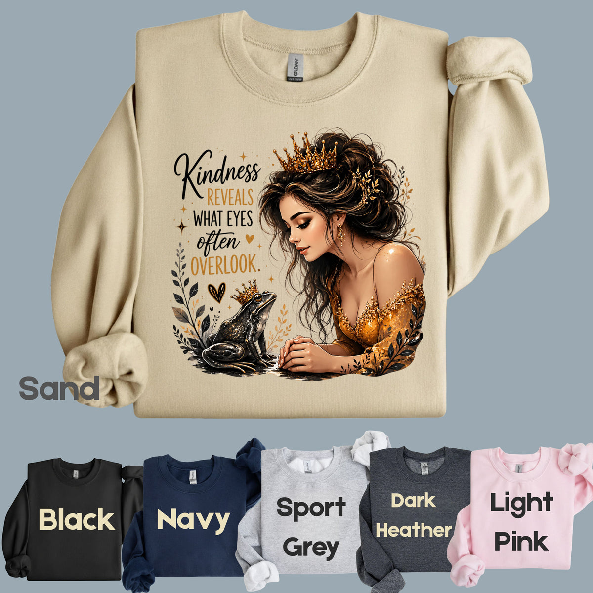 Inspirational Princess Frog Kindness Reveals Crown T-Shirt, Gold Dress Women Quote Tee