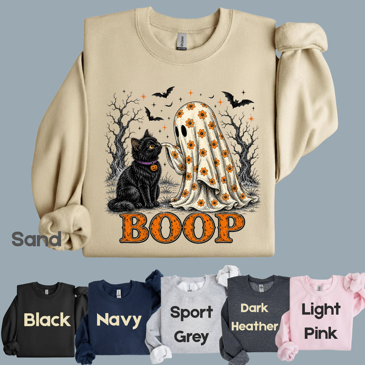 Halloween Ghost Boop Black Cat T-Shirt, Spooky Season Ghost Tee