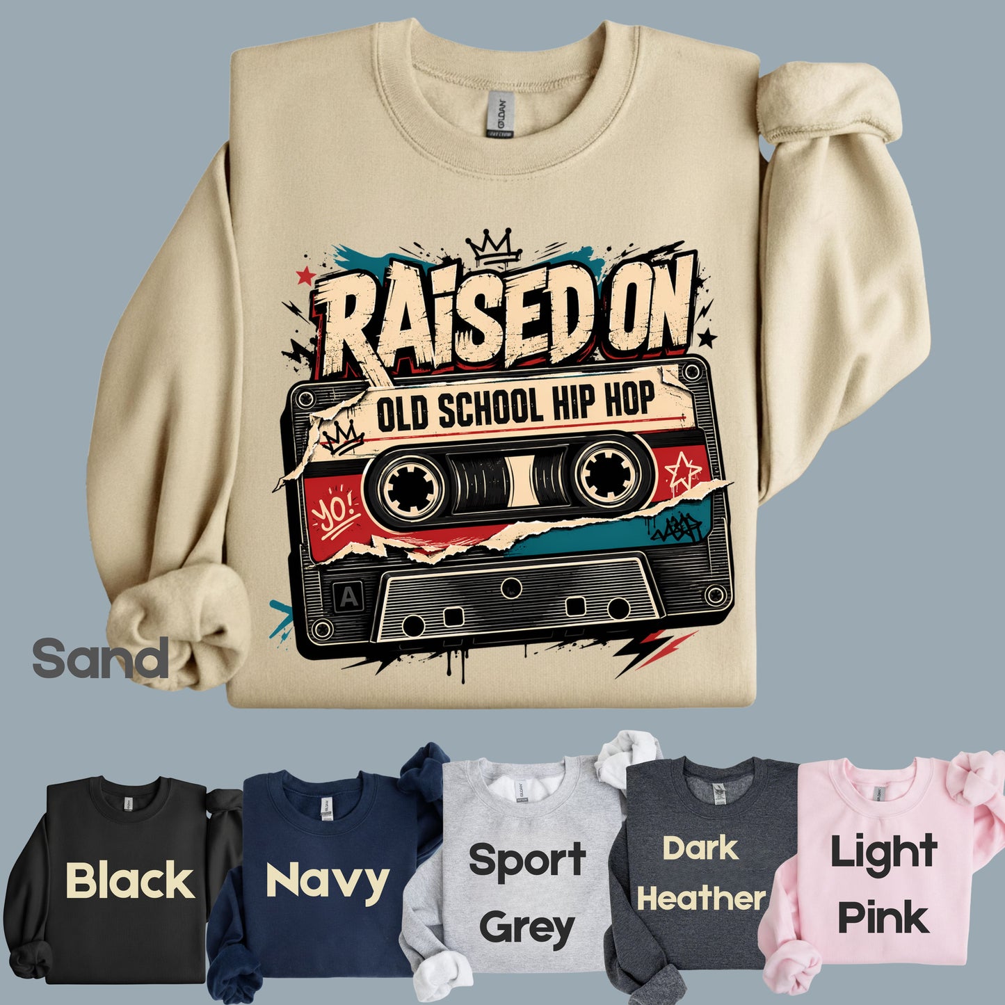 Vintage Cassette Tape Raised on Old School T-Shirt, Hip Hop Retro Music Graffiti Crown Tee