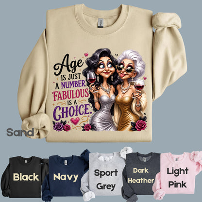 Age Is Just a Number Birthday T-Shirt, Fabulous Is a Choice Glam Best Friends Wine Tee