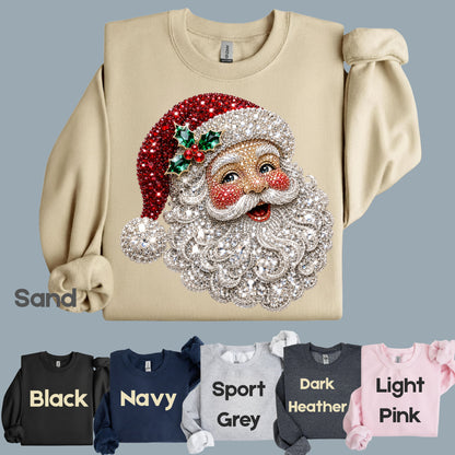 Christmas Santa Claus Vintage T-Shirt, Bejeweled Rhinestone Santa Head Festive Holiday Tee