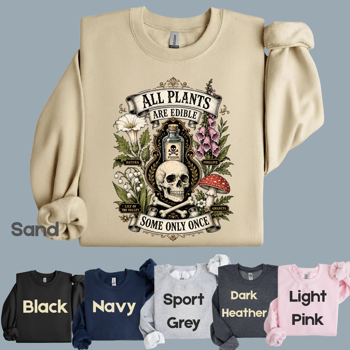 Funny Botanical All Plants Are Edible T-Shirt, Poisonous Mushroom Skull Vintage Tee