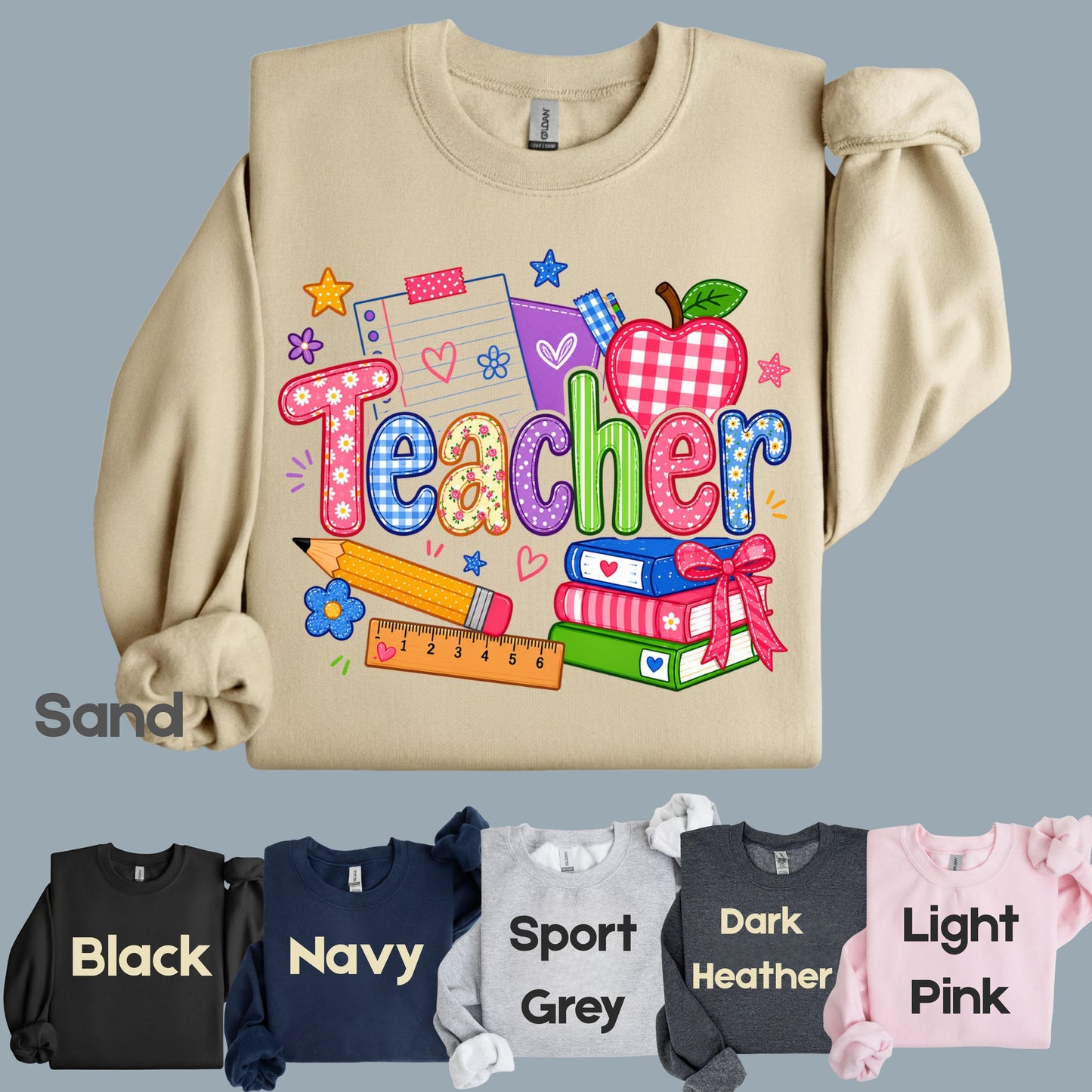 Teacher Apple Books Pencil T-Shirt, Colorful School Supplies Back to School Comfort Color Tee