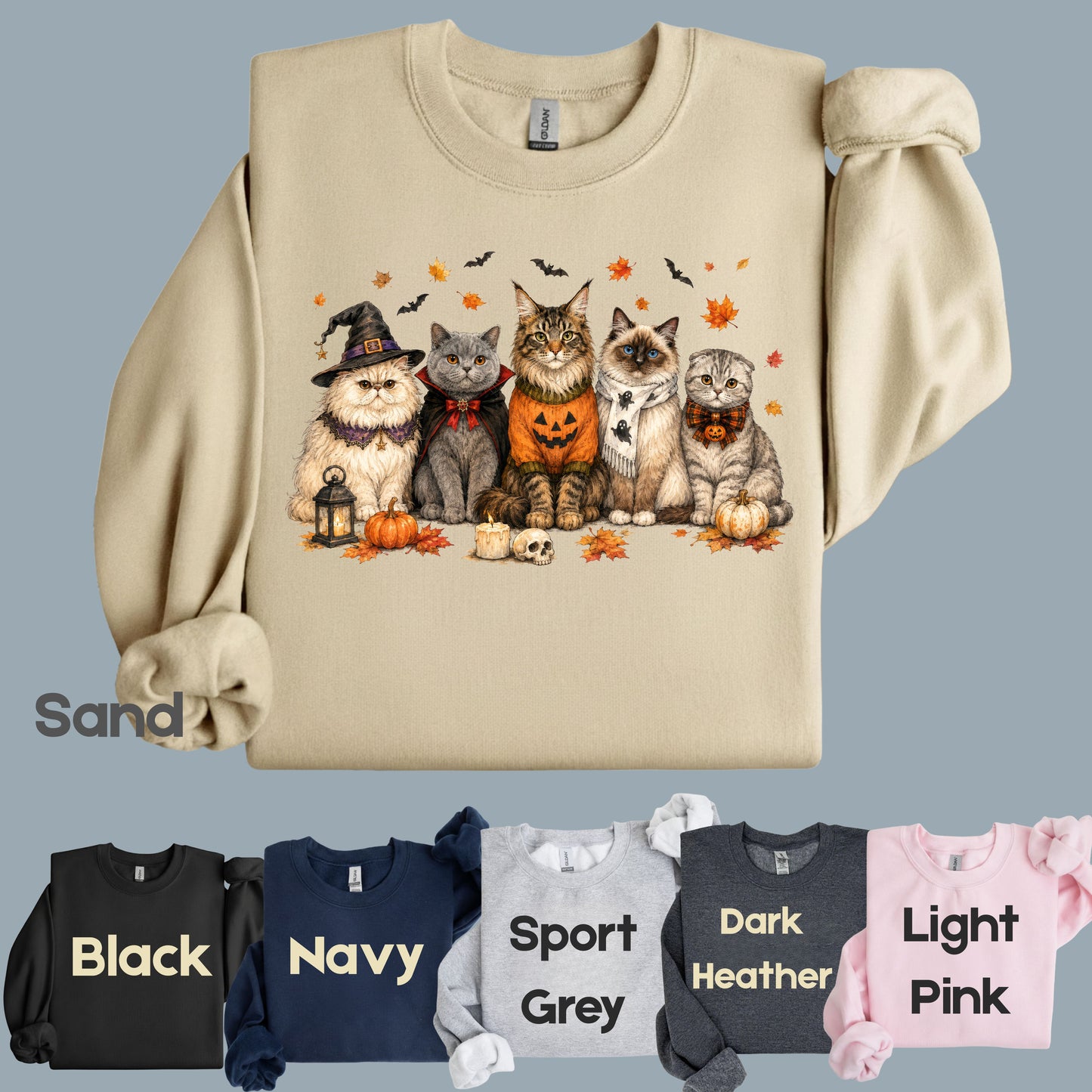 Halloween Cats Comfort Colors T Shirts Cute Witchy Kitty Sweater Tee Spooky Pumpkin Vampire Cat Shirt Autumn Fall Leaves Graphic Gifts