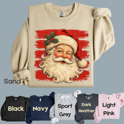 Vintage Winking Santa Christmas T-Shirt, Retro Red Stripes Nostalgic Holiday Comfort Color Tee