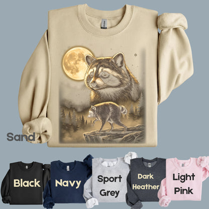 Vintage Raccoon Full Moon T-Shirt, Forest Wildlife Trash Panda Outdoor Comfort Color Tee