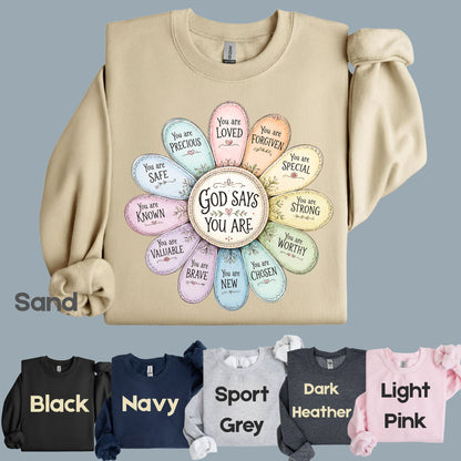 God Says You Are a Flower Christian Faith T-Shirt, Affirmation Petals Religious Quote Tee