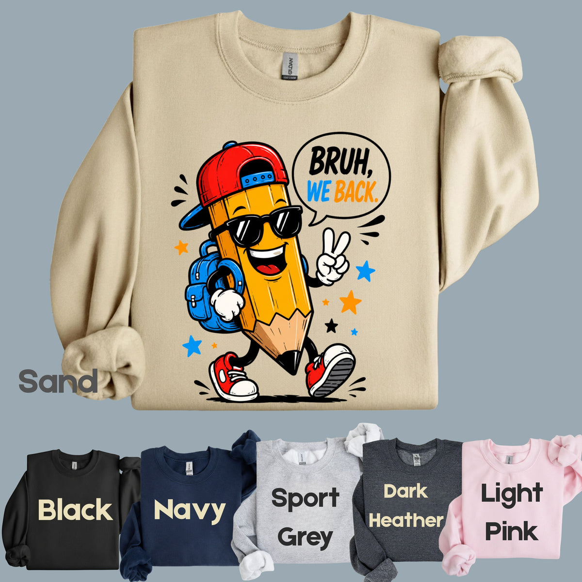 Bruh We Back Pencil T-Shirt, Cool Pencil Sunglasses Backpack Back to School Comfort Color Tee