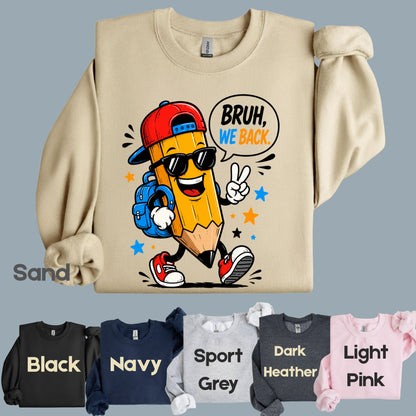 Bruh We Back Pencil T-Shirt, Cool Pencil Sunglasses Backpack Back to School Comfort Color Tee