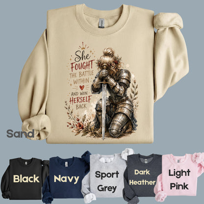 Inspirational Knight Girl She Fought the Battle Within T-Shirt, Female Warrior Sword Armor Tee