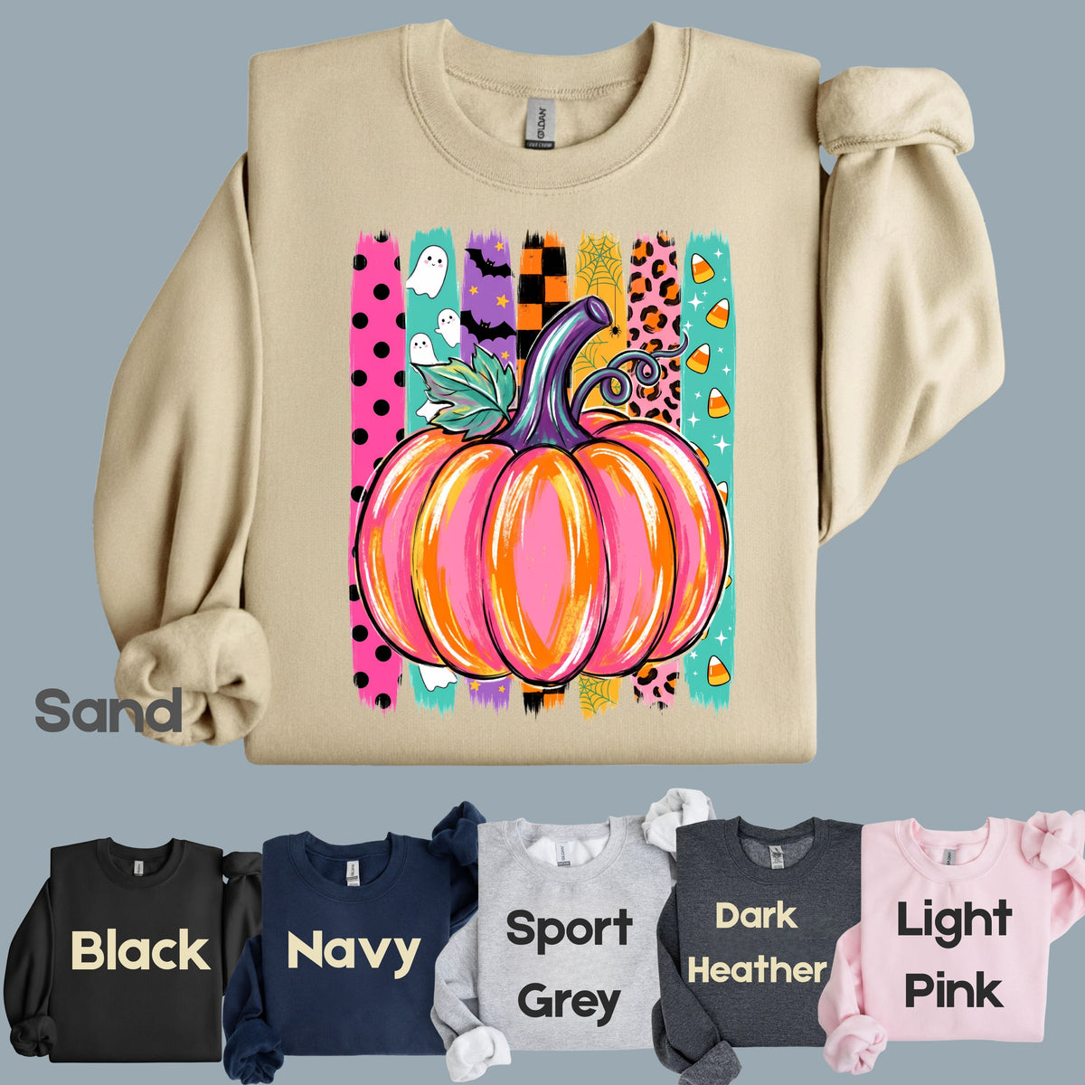 Halloween Pumpkin Brush Strokes Leopard Ghosts Candy Corn T-Shirt, Spooky Season Tee