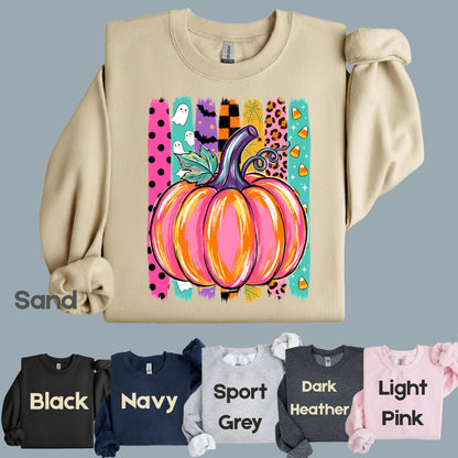 Halloween Pumpkin Brush Strokes Leopard Ghosts Candy Corn T-Shirt, Spooky Season Tee
