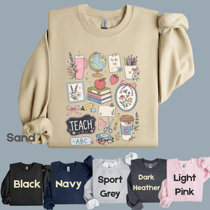 Cute Teacher Supplies Coquette T-Shirt, Books Coffee Globe Pink Bows Back to School Tee